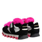 Black Pink Fur Embellished Sneakers Shoes