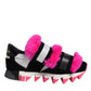 Black Pink Fur Embellished Sneakers Shoes