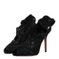 Black Lace Stretch Heels Mid Calf Boots Shoes