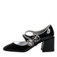 Black Patent Leather Crystal Mary Jane Pumps Shoes