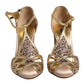 Beige Crystal Embellished Satin Leather Pumps Shoes