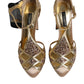 Beige Crystal Embellished Satin Leather Pumps Shoes