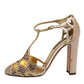 Beige Crystal Embellished Satin Leather Pumps Shoes