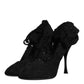 Black Lace Stretch Heels Mid Calf Boots Shoes