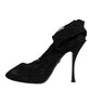 Black Lace Stretch Heels Mid Calf Boots Shoes