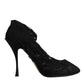 Black Lace Stretch Heels Mid Calf Boots Shoes