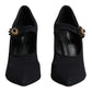 Black Mary Jane Stretch Crystal Pumps Shoes