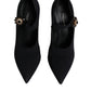 Black Mary Jane Stretch Crystal Pumps Shoes