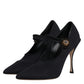 Black Mary Jane Stretch Crystal Pumps Shoes