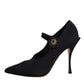 Black Mary Jane Stretch Crystal Pumps Shoes