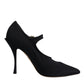 Black Mary Jane Stretch Crystal Pumps Shoes