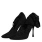 Black Lace Stretch Heels Mid Calf Boots Shoes