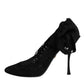 Black Lace Stretch Heels Mid Calf Boots Shoes