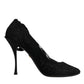 Black Lace Stretch Heels Mid Calf Boots Shoes