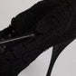 Black Lace Stretch Heels Mid Calf Boots Shoes