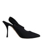 Black Jersey Stretch Heels Slingback Shoes