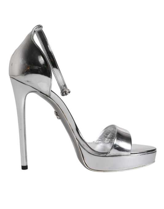 Silver Leather Platform Keira Sandals Shoes