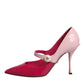 Two Tone Pink Leather Mary Jane Heels Pumps Shoes