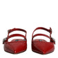 Red Leather Slingback Flats Sandals Shoes