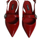 Red Leather Slingback Flats Sandals Shoes