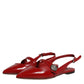 Red Leather Slingback Flats Sandals Shoes