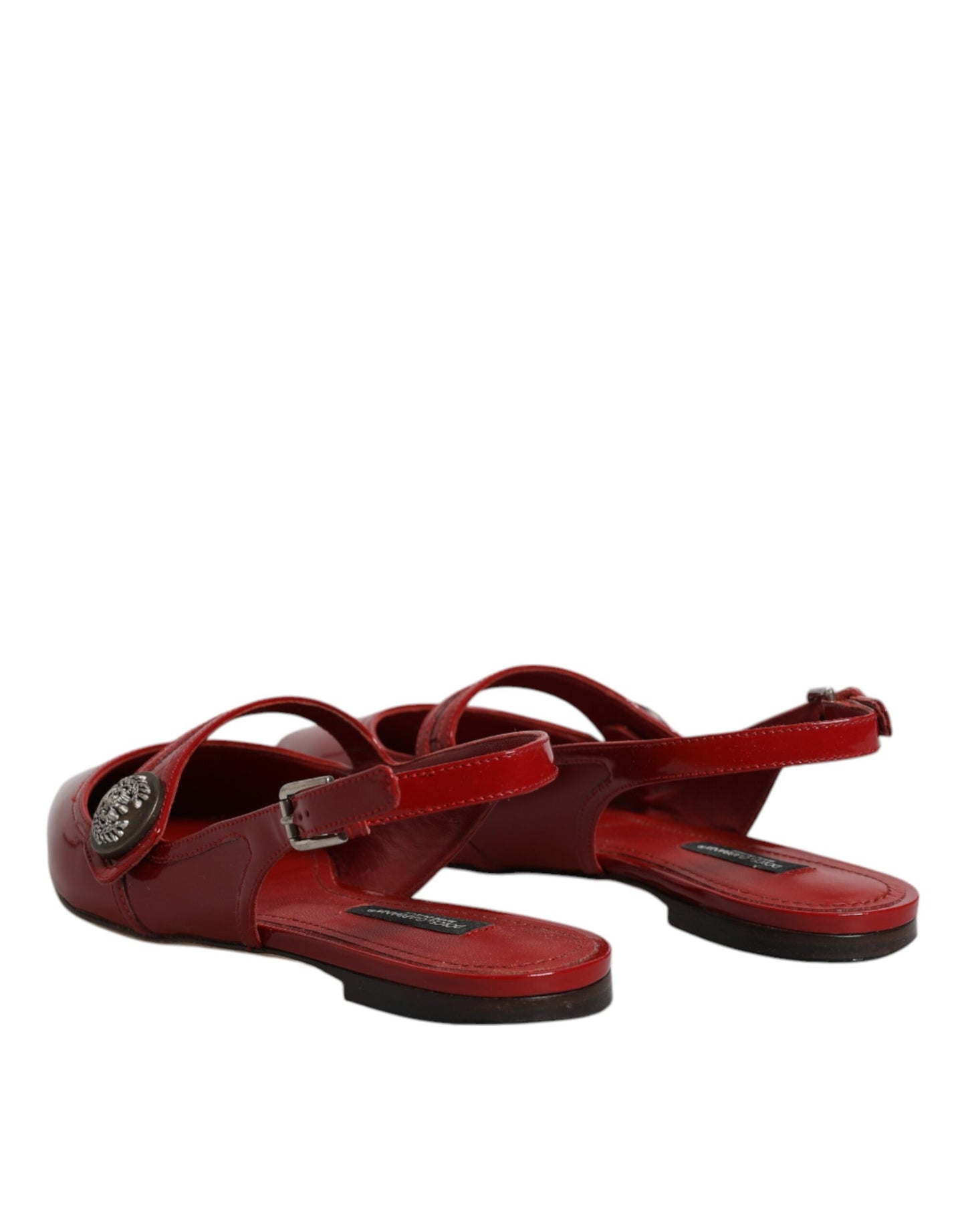 Red Leather Slingback Flats Sandals Shoes