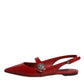 Red Leather Slingback Flats Sandals Shoes