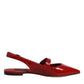 Red Leather Slingback Flats Sandals Shoes