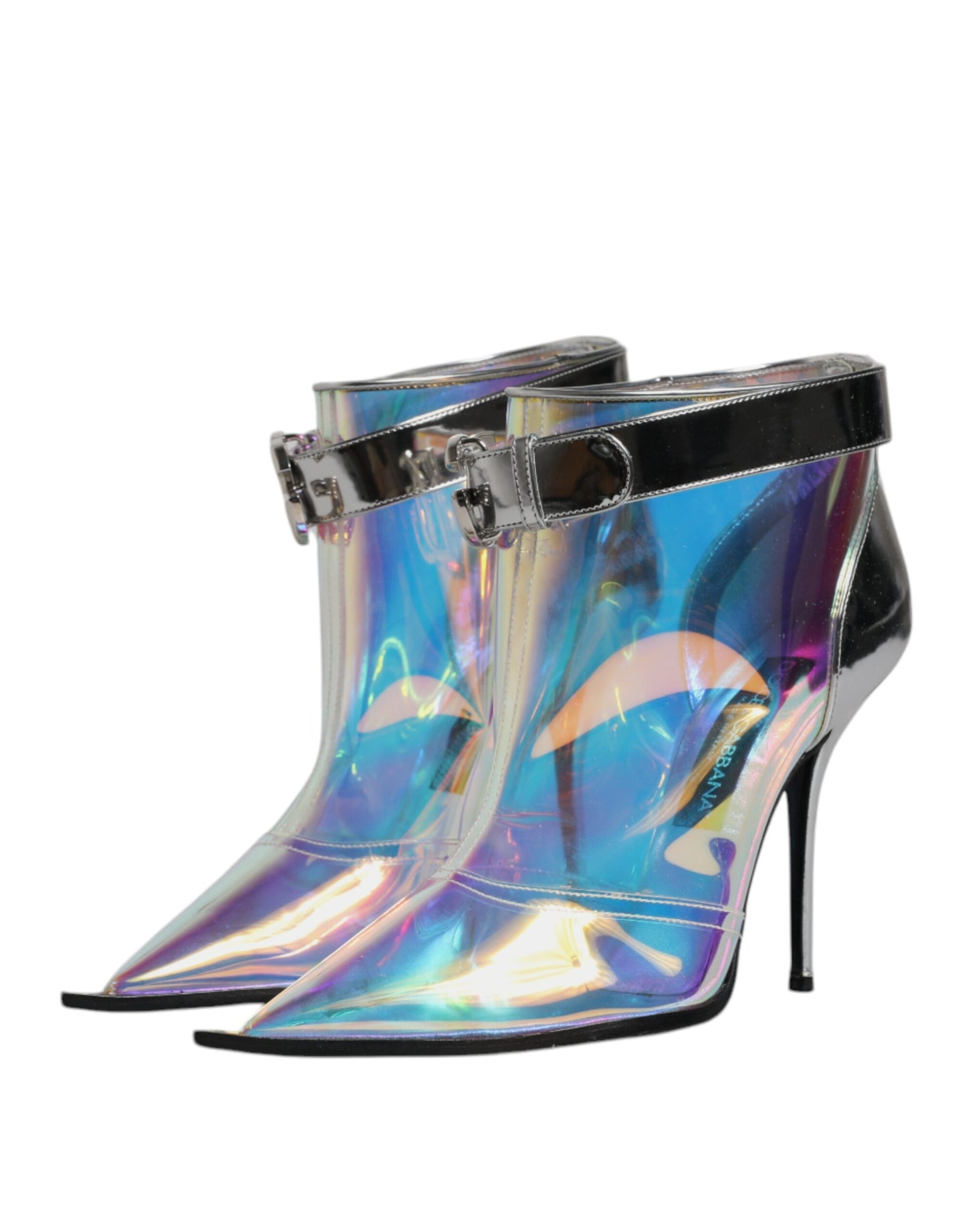 Silver Iridescent Pointed Short Boots Shoes