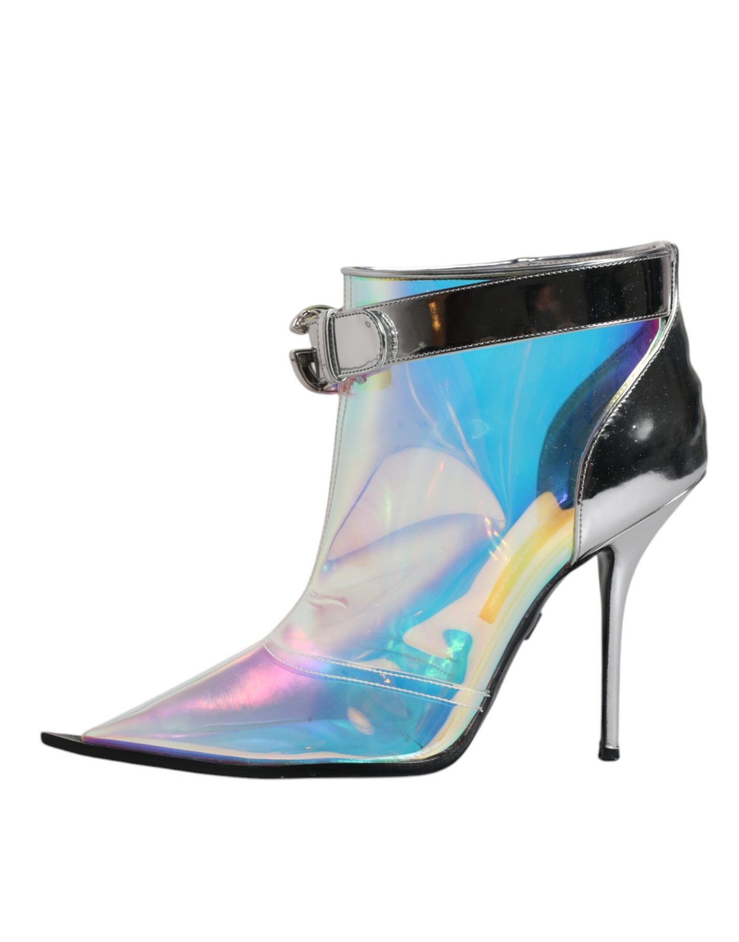 Silver Iridescent Pointed Short Boots Shoes