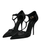 Black Mesh T-strap Stiletto High Heels Shoes