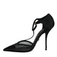 Black Mesh T-strap Stiletto High Heels Shoes