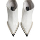 White Faux Pearl Leather Pointed Toe Ankle Boot Shoes