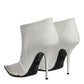 White Faux Pearl Leather Pointed Toe Ankle Boot Shoes