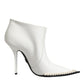 White Faux Pearl Leather Pointed Toe Ankle Boot Shoes