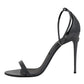 Grey Leather Ankle Strap Heel Sandals Shoes