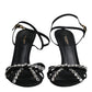 Black Leather Crystal Bow KEIRA Sandals Shoes