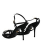 Black Leather Crystal Bow KEIRA Sandals Shoes