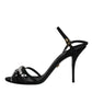 Black Leather Crystal Bow KEIRA Sandals Shoes