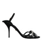 Black Leather Crystal Bow KEIRA Sandals Shoes