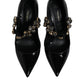 Black Leather Crystal Mary Jane Pumps Shoes