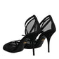 Black Mesh Ankle Strap Heels Pumps Shoes