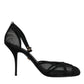 Black Mesh Ankle Strap Heels Pumps Shoes