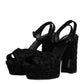 Black Leopard Platform Heels Sandals Shoes