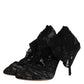 Black Lace Stretch Heels Mid Calf Boots Shoes