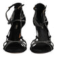 Black Strass Ankle Strap Heels Sandals Shoes