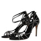 Black Strass Ankle Strap Heels Sandals Shoes