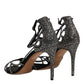 Black Strass Ankle Strap Heels Sandals Shoes