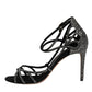 Black Strass Ankle Strap Heels Sandals Shoes