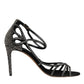 Black Strass Ankle Strap Heels Sandals Shoes